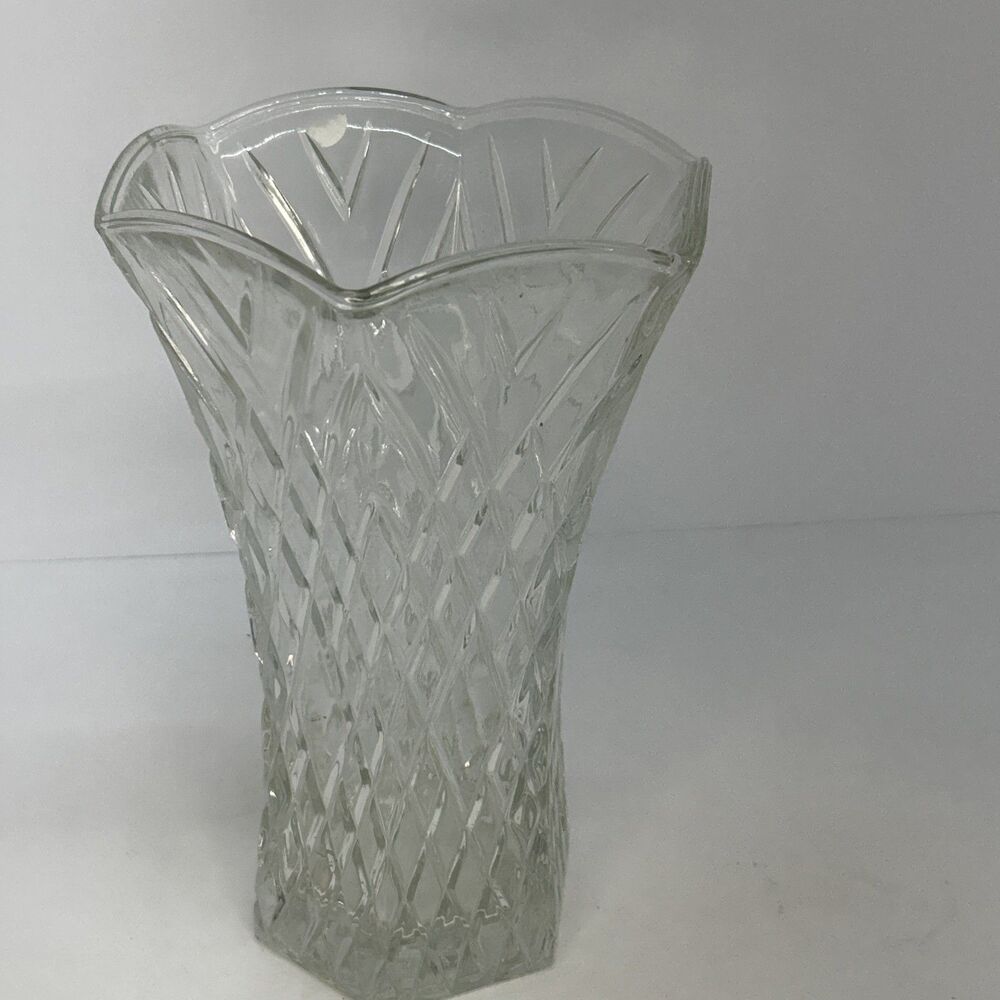 Vintage E O Brody Co Cleveland OH Clear Glass Tulip Vase C926 10” Tall Heavy
